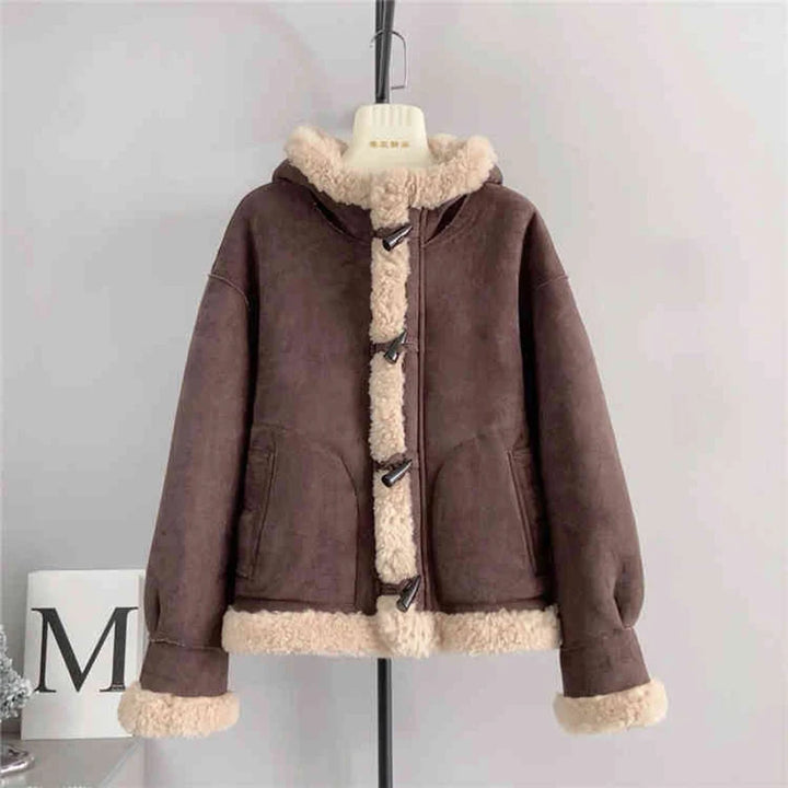 Wool Fur Hooded Short Coat