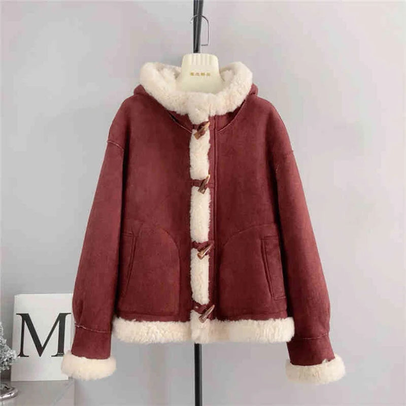 Wool Fur Hooded Short Coat