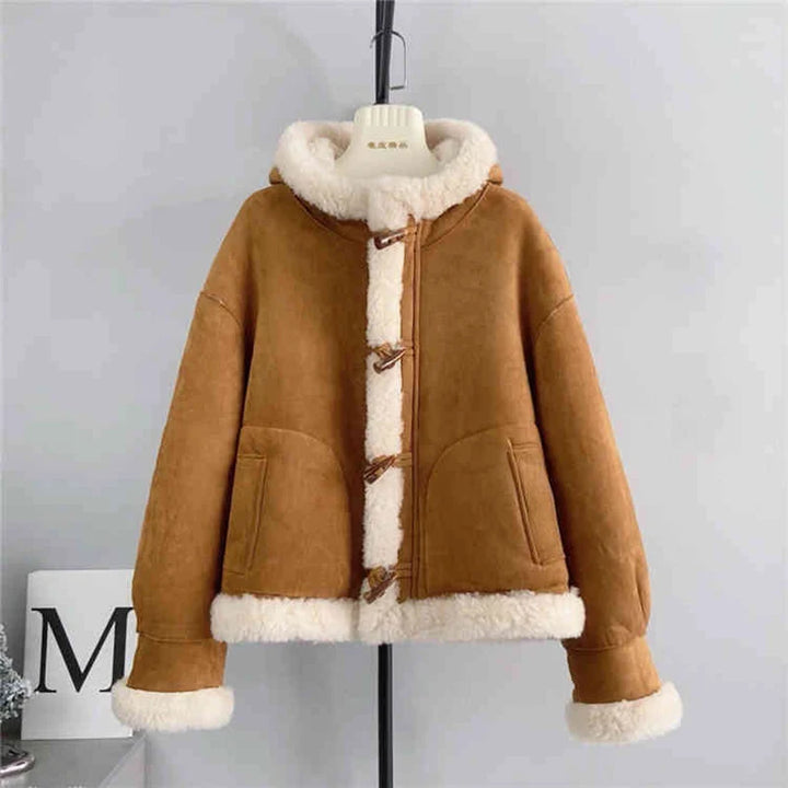 Wool Fur Hooded Short Coat