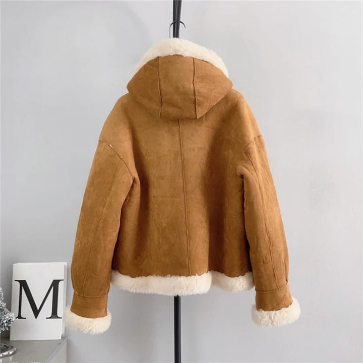 Wool Fur Hooded Short Coat