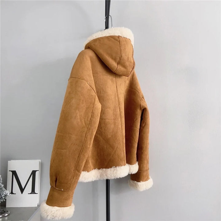 Wool Fur Hooded Short Coat