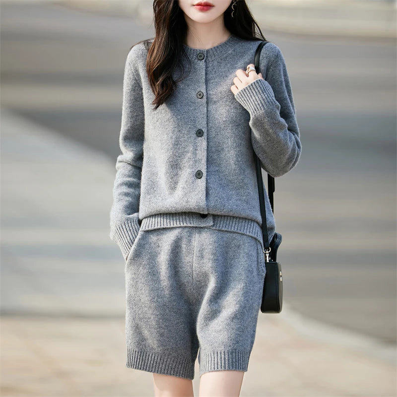  Wool Knit Cardigan Two-Piece Set