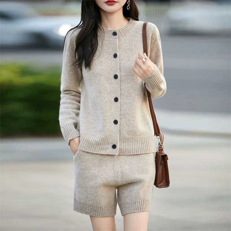  Wool Knit Cardigan Two-Piece Set