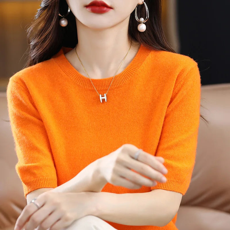  Wool Short Sleeve Knit Sweater