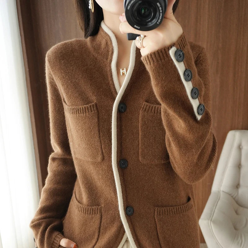 Wool Stand Collar Knit Cardigan