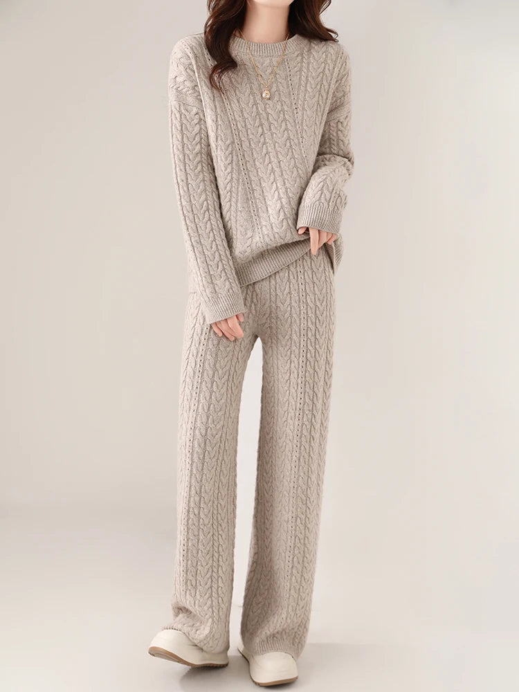  Wool Twist Knit Two-Piece Set