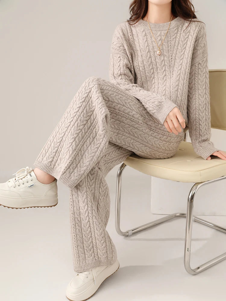  Wool Twist Knit Two-Piece Set