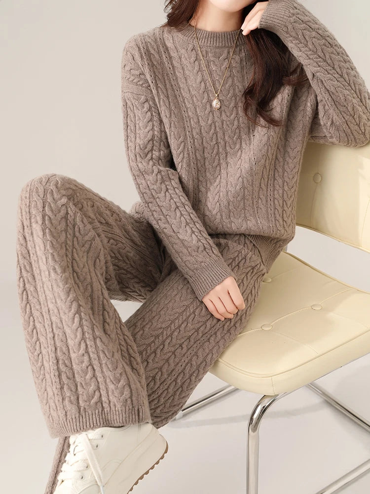  Wool Twist Knit Two-Piece Set