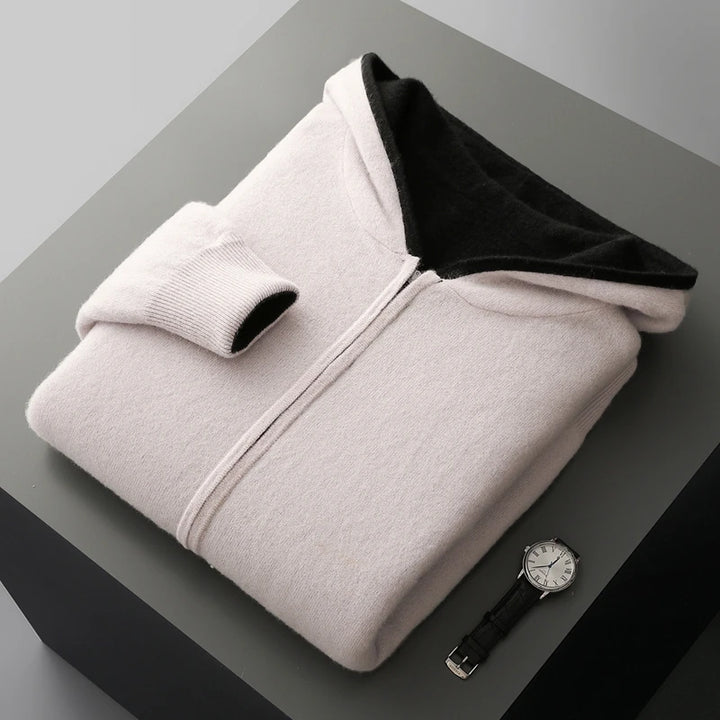 Wool Zip-Up Hooded Cardigan