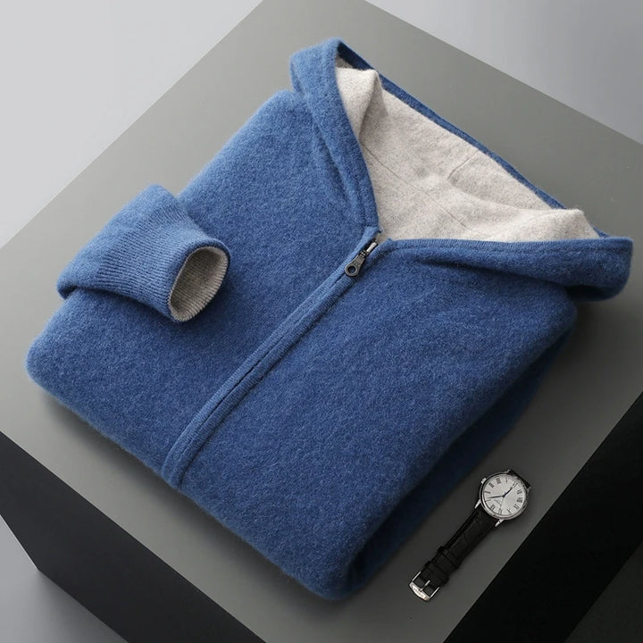 Wool Zip-Up Hooded Cardigan