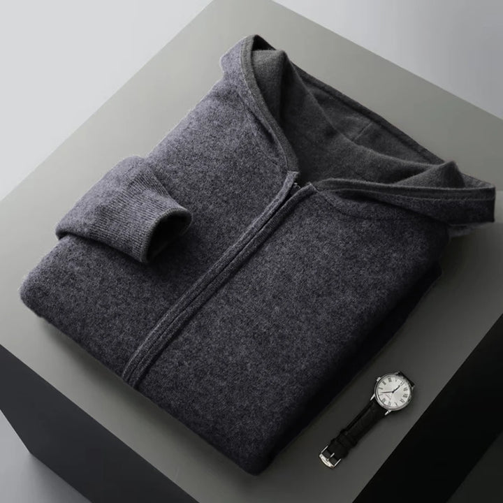 Wool Zip-Up Hooded Cardigan
