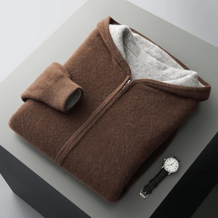 Wool Zip-Up Hooded Cardigan