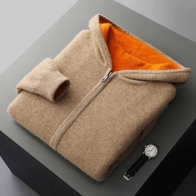 Wool Zip-Up Hooded Cardigan