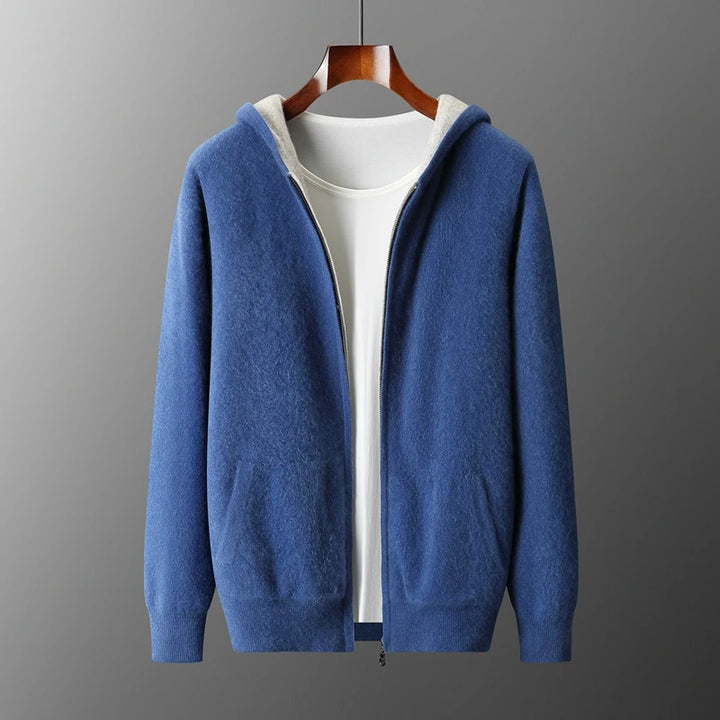Wool Zip-Up Hooded Cardigan