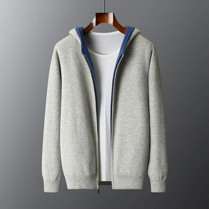Wool Zip-Up Hooded Cardigan