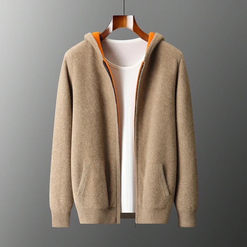 Wool Zip-Up Hooded Cardigan