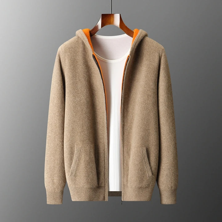 Wool Zip-Up Hooded Cardigan