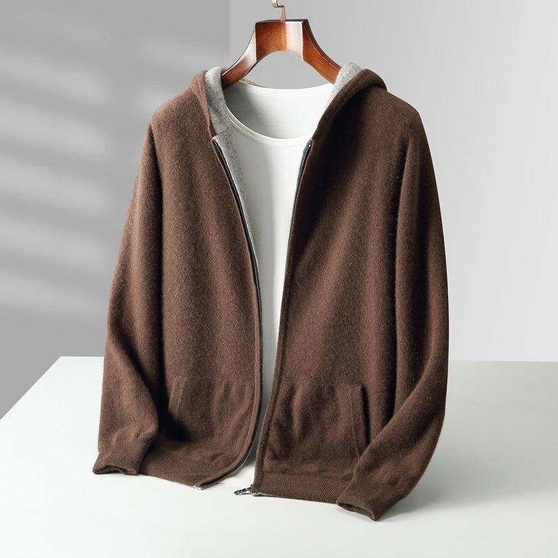  Wool Zip-Up Hooded Cardigan