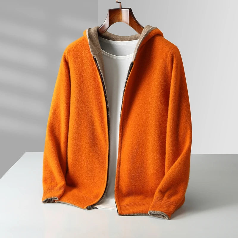 Wool Zip-Up Hooded Cardigan