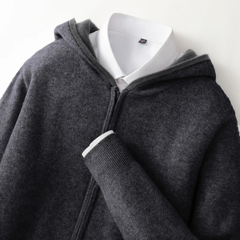 Wool Zip-Up Hooded Cardigan
