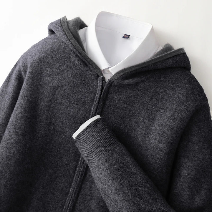 Wool Zip-Up Hooded Cardigan