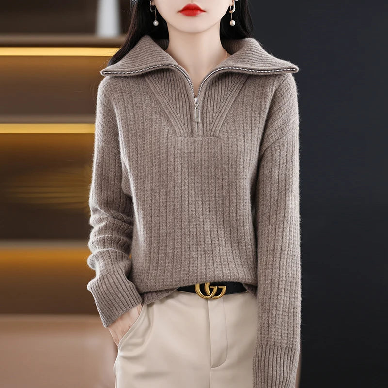 Wool Zip Turtleneck Sweater