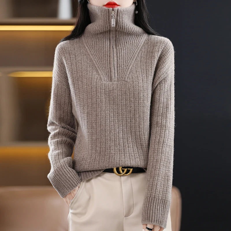 Wool Zip Turtleneck Sweater