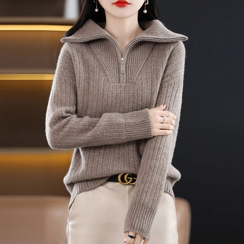 Wool Zip Turtleneck Sweater