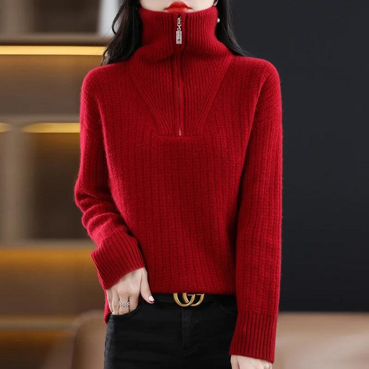 Wool Zip Turtleneck Sweater