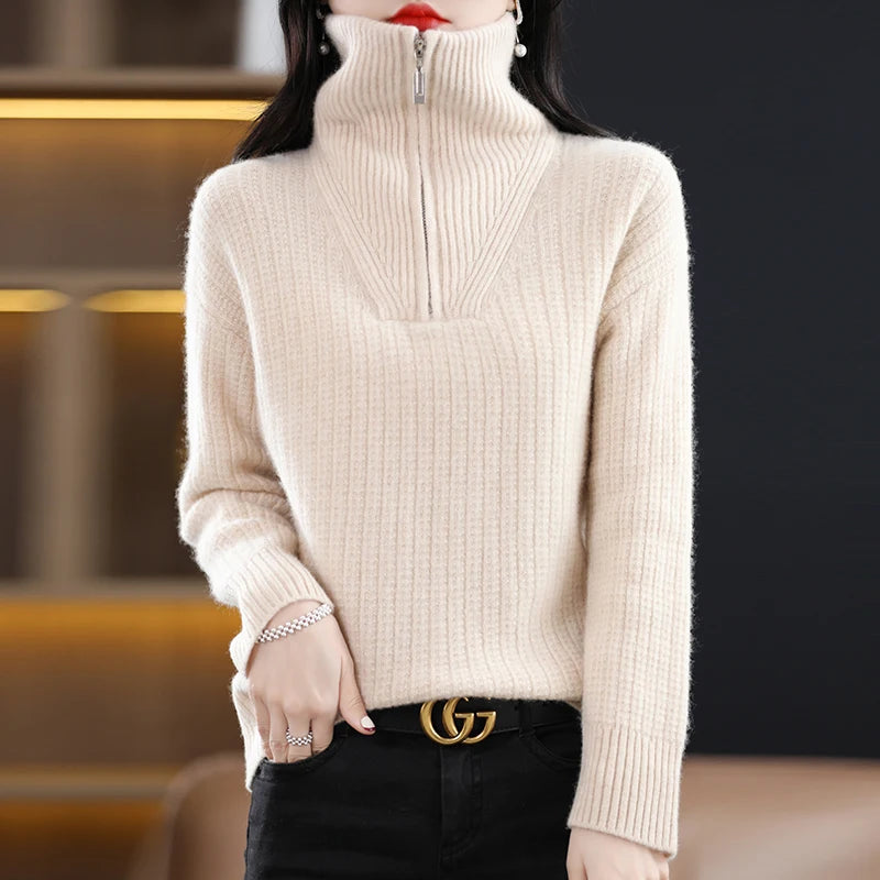 Wool Zip Turtleneck Sweater