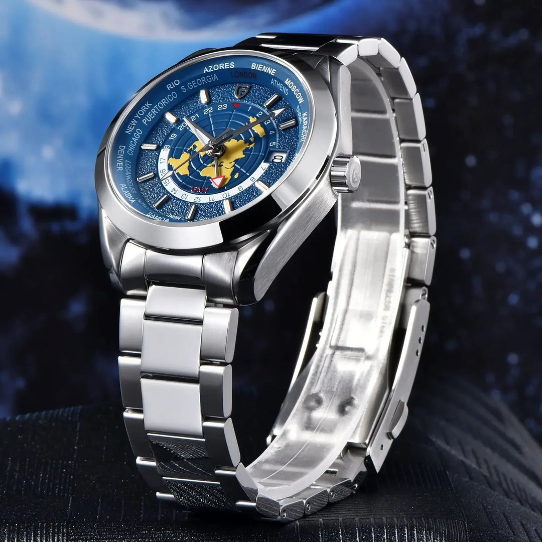 World Time Automatic Mechanical Waterproof Watch