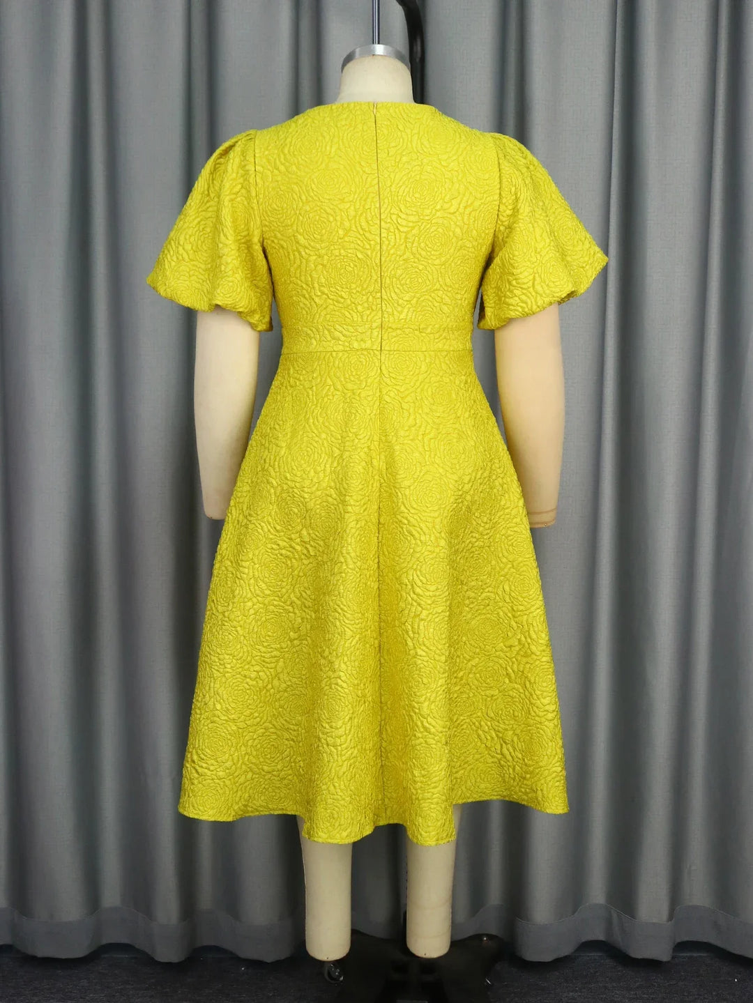 Yellow Jacquard Elegant A-line Dress