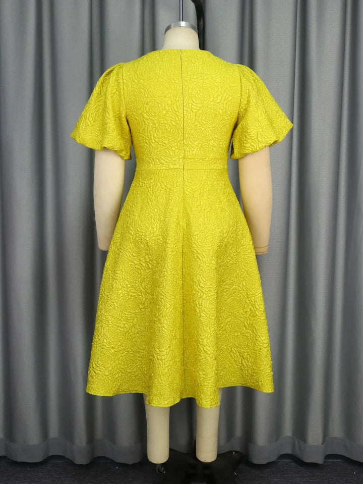 Yellow Jacquard Elegant A-line Dress