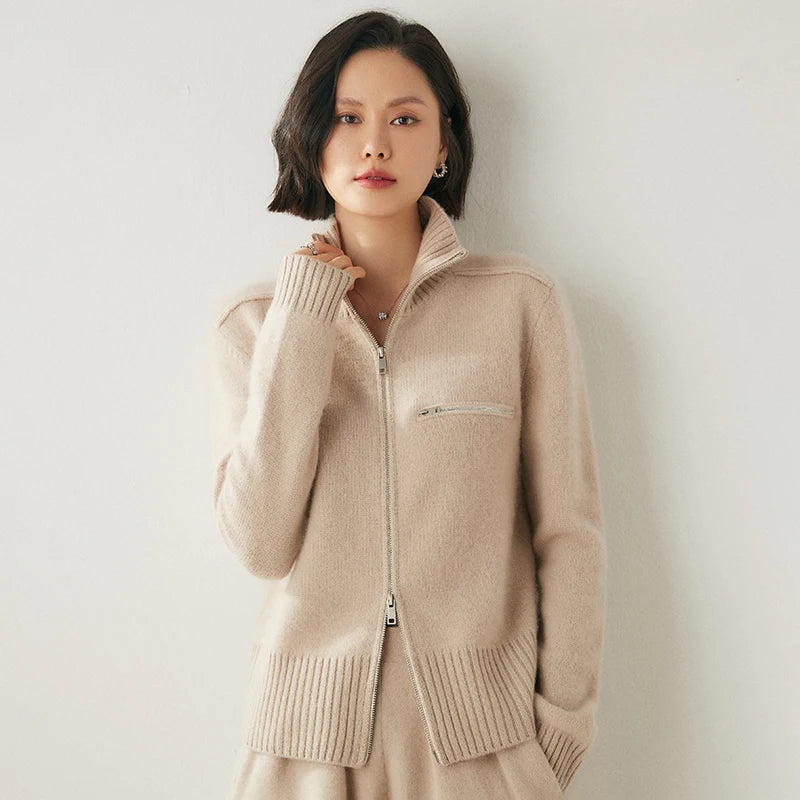 Pure Cashmere Zip-Up Cardigan